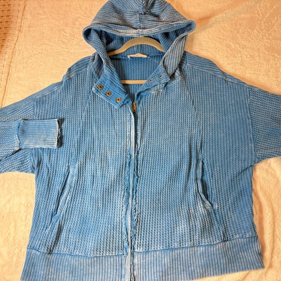 Acid Wash Cotton Waffle Hooded Zip-Up Jacket - Picture 1 of 10